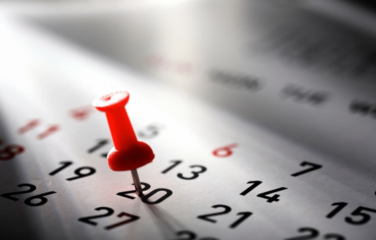 Calendar with a pin in it