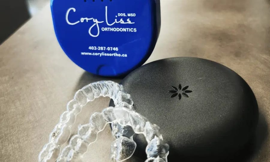 A close up image of a clear aligner.