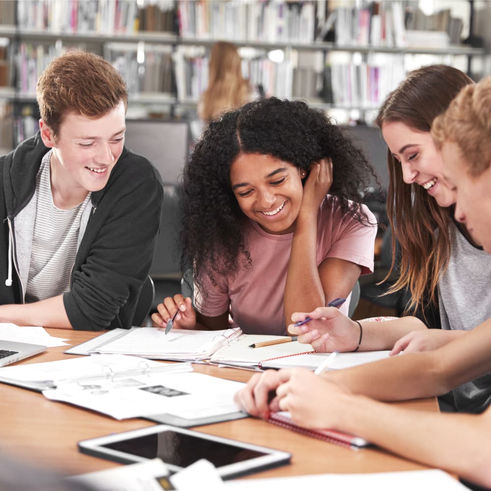 Group of friends studying together and collaborating.